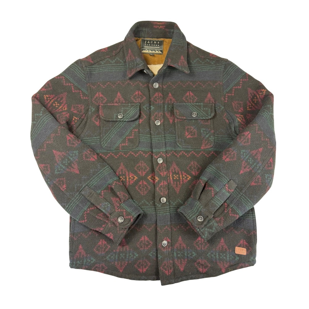 Jachs New York Mens Medium Sherpa Lined Shirt Jacket Southwestern Wool Blend